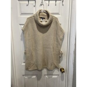 FORE‎ Womens Beige Chunky Knit Turtleneck Poncho Vest Sweater Large NWT Layering